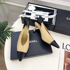 CC 26 SS Open-Back Sandals 7.5cm Beige Black Calfskin 586933