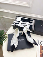 CC 26 SS Double C Slingback 7.5cm Black White Calfskin 586935