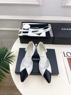CC 26 SS Double C Slingback 7.5cm Black White Calfskin 586935