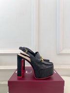 GG Horsebit Platform Loafer Slingback Black Embossed Leather 640259