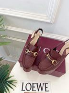 GG Horsebit Platform Loafer Slingback Burgundy Embossed Leather 640260