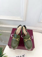 GG Horsebit Platform Loafer Slingback Olive Leather 640265