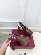 GG Horsebit Platform Loafer Slingback Brown Leather 640264