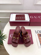 GC Wedge With Horsebit Sandal Burgundy Leather 640270