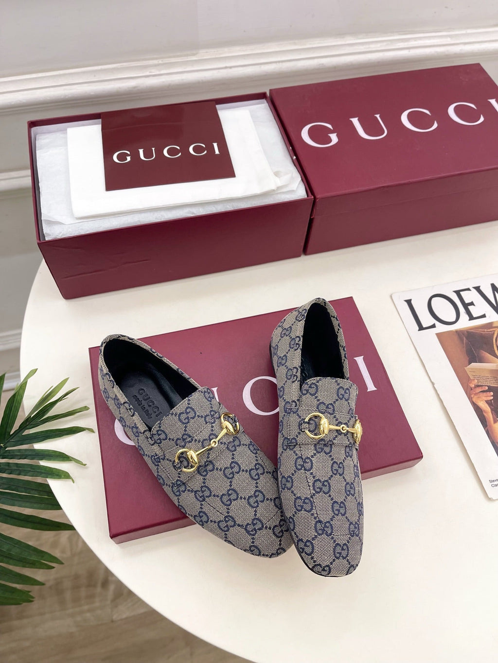 GG 26s Loafer With Horsebit Blue Grey Canvas 640288