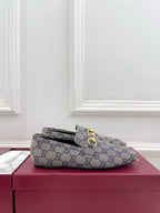GG 26s Loafer With Horsebit Blue Grey Canvas 640288