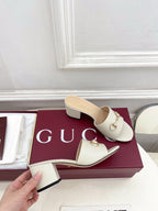 GG 26s Slide Sandal 5.5cm With Horsebit White Leather 640291