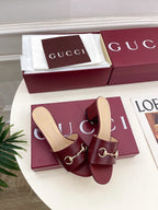 GG 26s Slide Sandal 5.5cm With Horsebit Burgundy Leather 640292