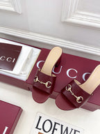 GG 26s Slide Sandal 5.5cm With Horsebit Burgundy Leather 640292
