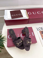 GG 26s Slide Sandal 5.5cm With Horsebit Dark Brown Canvas 640297