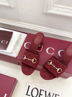 GG 26s Slide Sandal 5.5cm With Horsebit Burgundy Canvas 640298