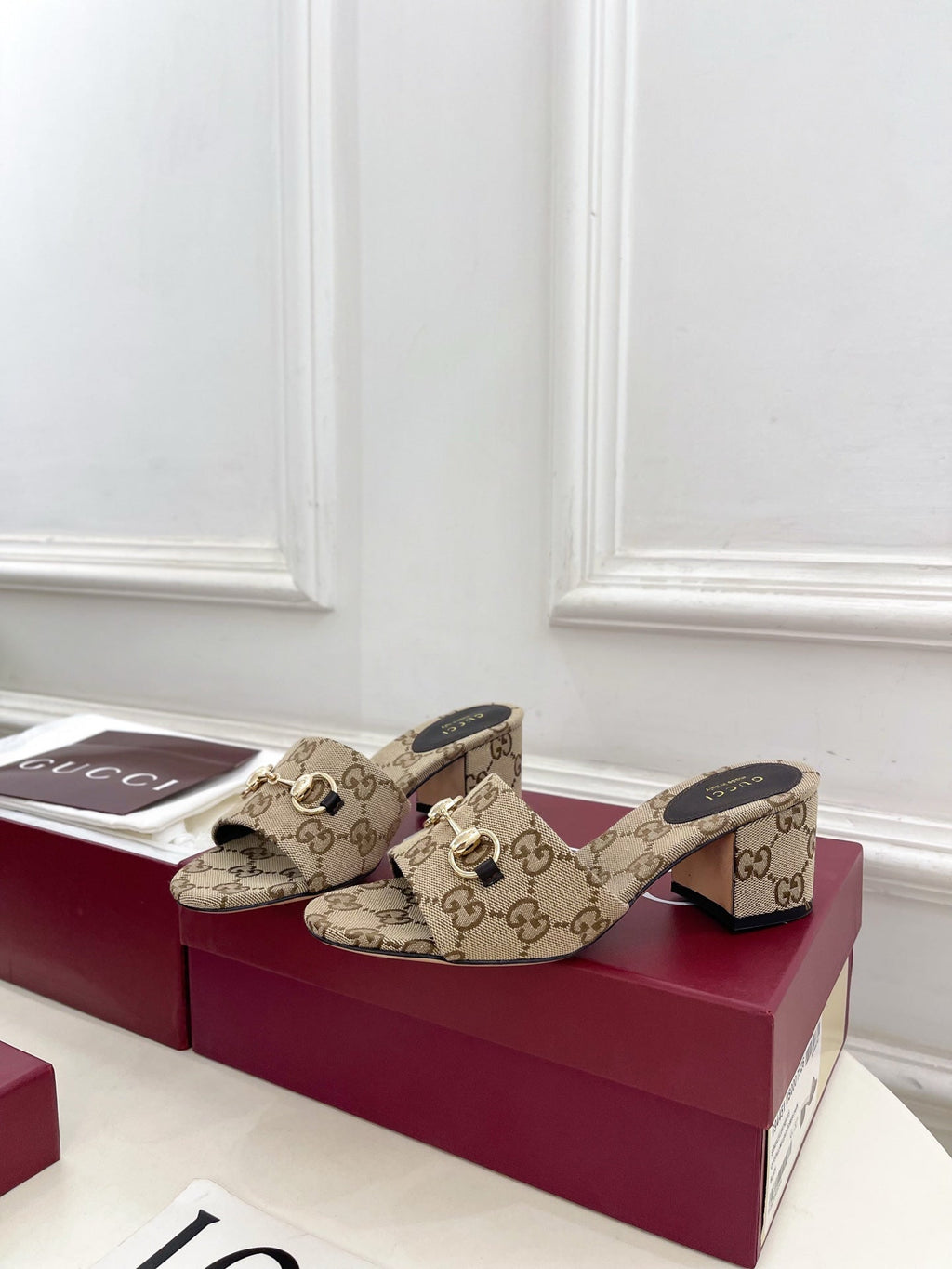 GG 26s Slide Sandal 5.5cm With Horsebit Brown Beige Canvas 640299