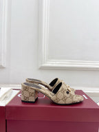 GG 26s Slide Sandal 5.5cm With Horsebit Brown Beige Canvas 640299