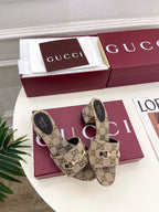 GG 26s Slide Sandal 5.5cm With Horsebit Brown Beige Canvas 640299