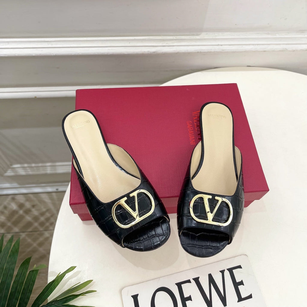 Vlogo Slides Black Croc-Embossed Leather 746265