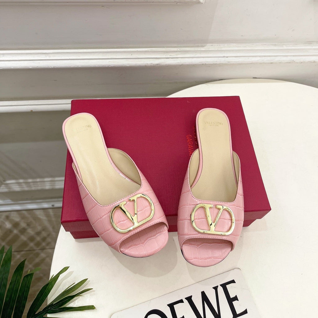 Vlogo Slides Pink Croc-Embossed Leather 746267