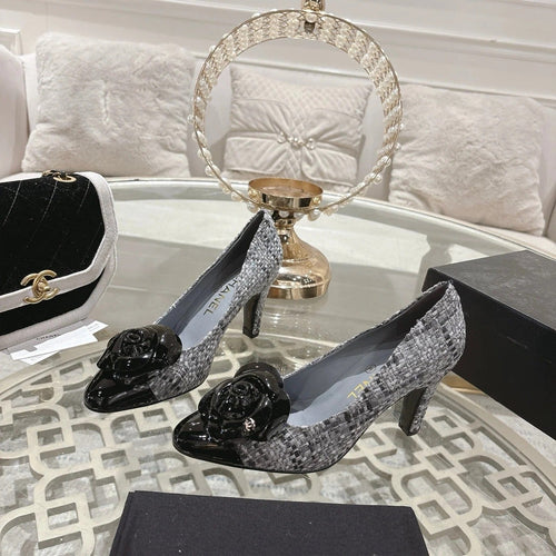 CC 26s High Heels Pump 85 Gray Black Wool Fabric 627016