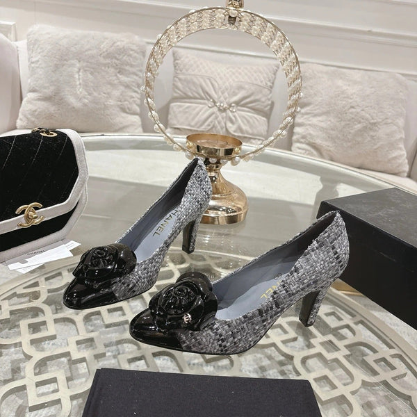CC 26s High Heels Pump 85 Gray Black Wool Fabric 627016