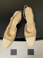 CC 26s Slingback 65 Beige Mesh Fabric Sheepskin 649444