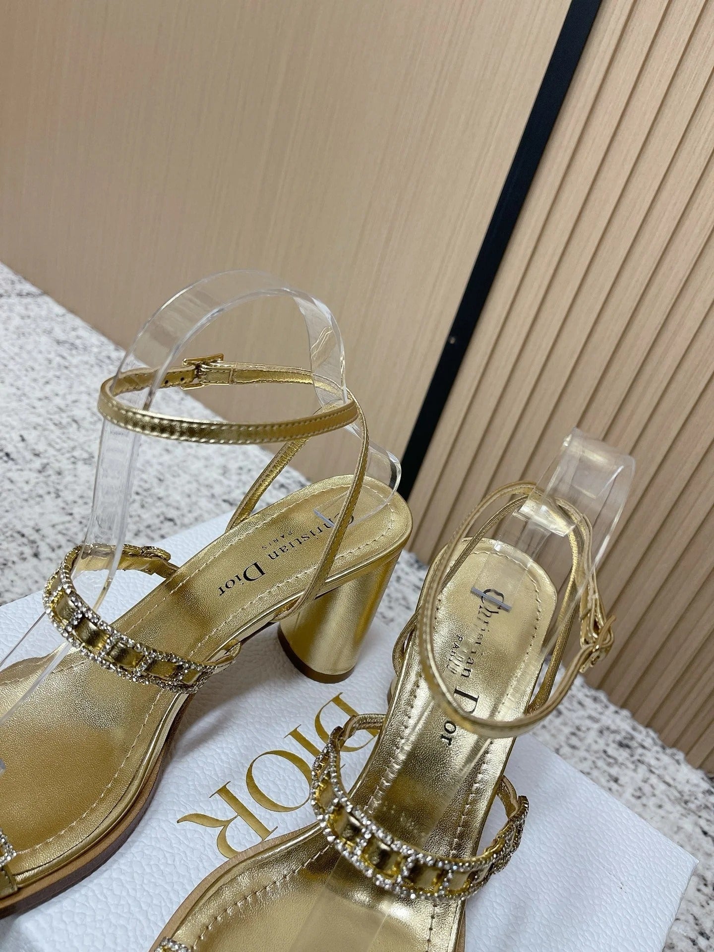 CD 26s High Heel Sandals 80 Gold Champage   Leather 643497