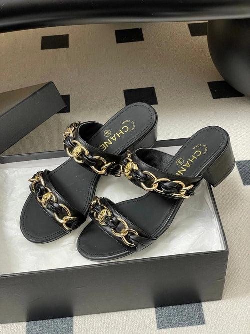CC 26s Chunky Heels Sandals 55 Black Sheepskin 649471