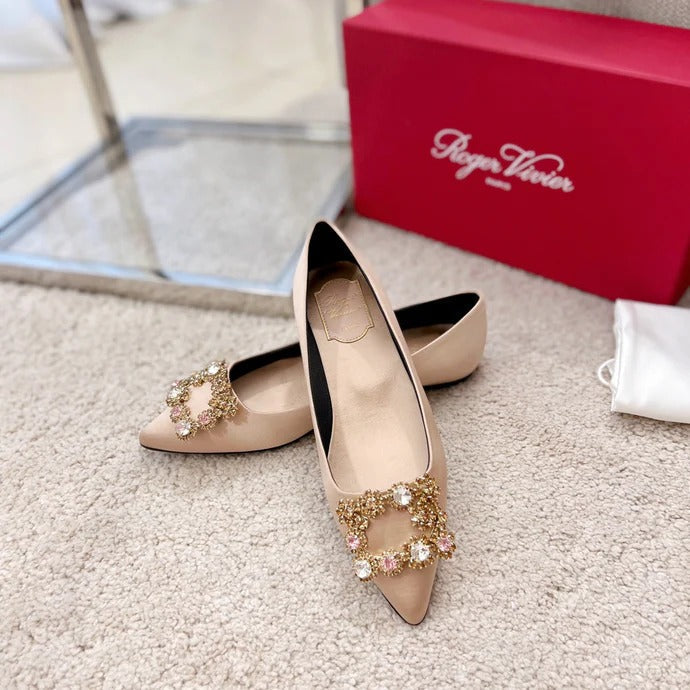Roger Vivier 2026 Flower Strass Diamond Beige Silk Lambskin 293123