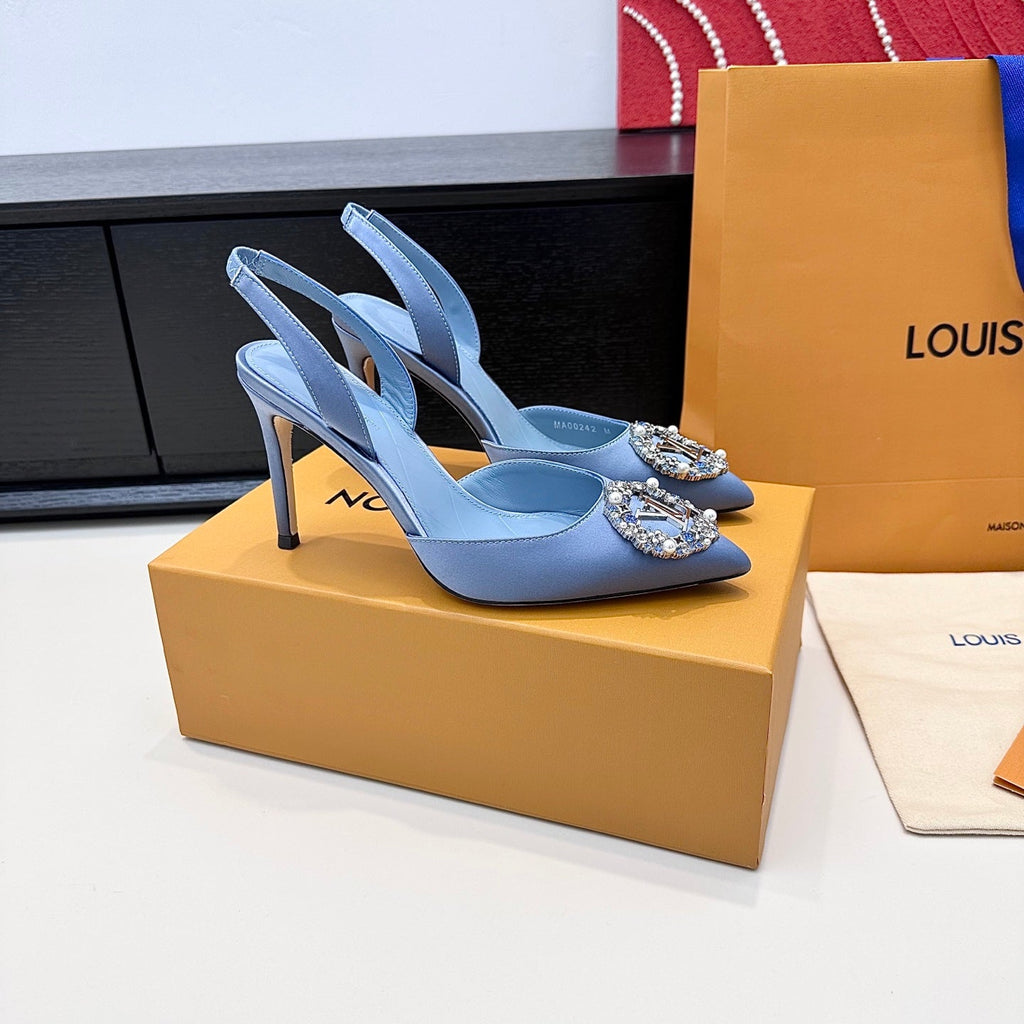 LV 26s Slingback 95 Light Blue Premium Satin 622436