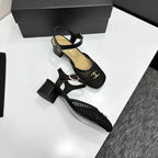 CC 2026 Mary Jane Sandals 45 Black Satin Cowhide 668118