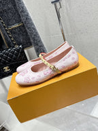 LV 26s Ballet Flats Light Pink Monogram Leather 610840