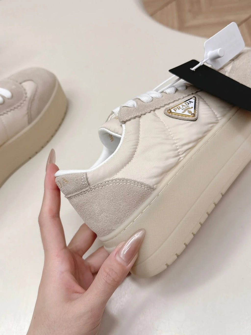 PRA 2026S Platform Sneakers 50 Light Beige Suede Cowhide 663492