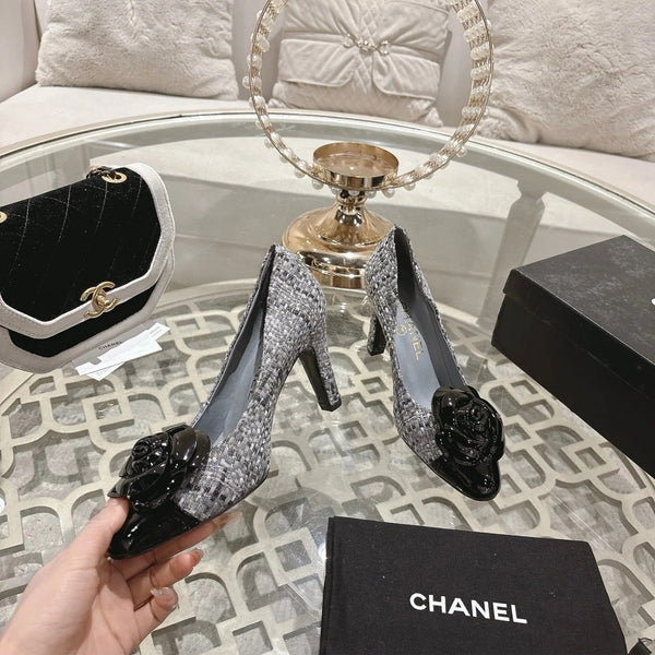 CC 26s High Heels Pump 85 Gray Black Wool Fabric 627016