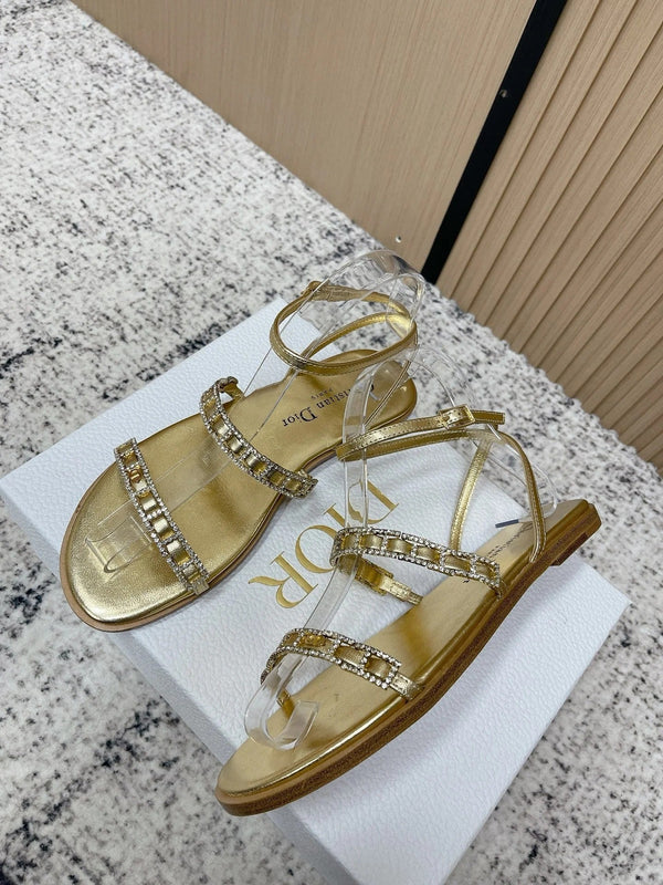 CD 26s Crystal Sandals Gold Champage   Leather 643499