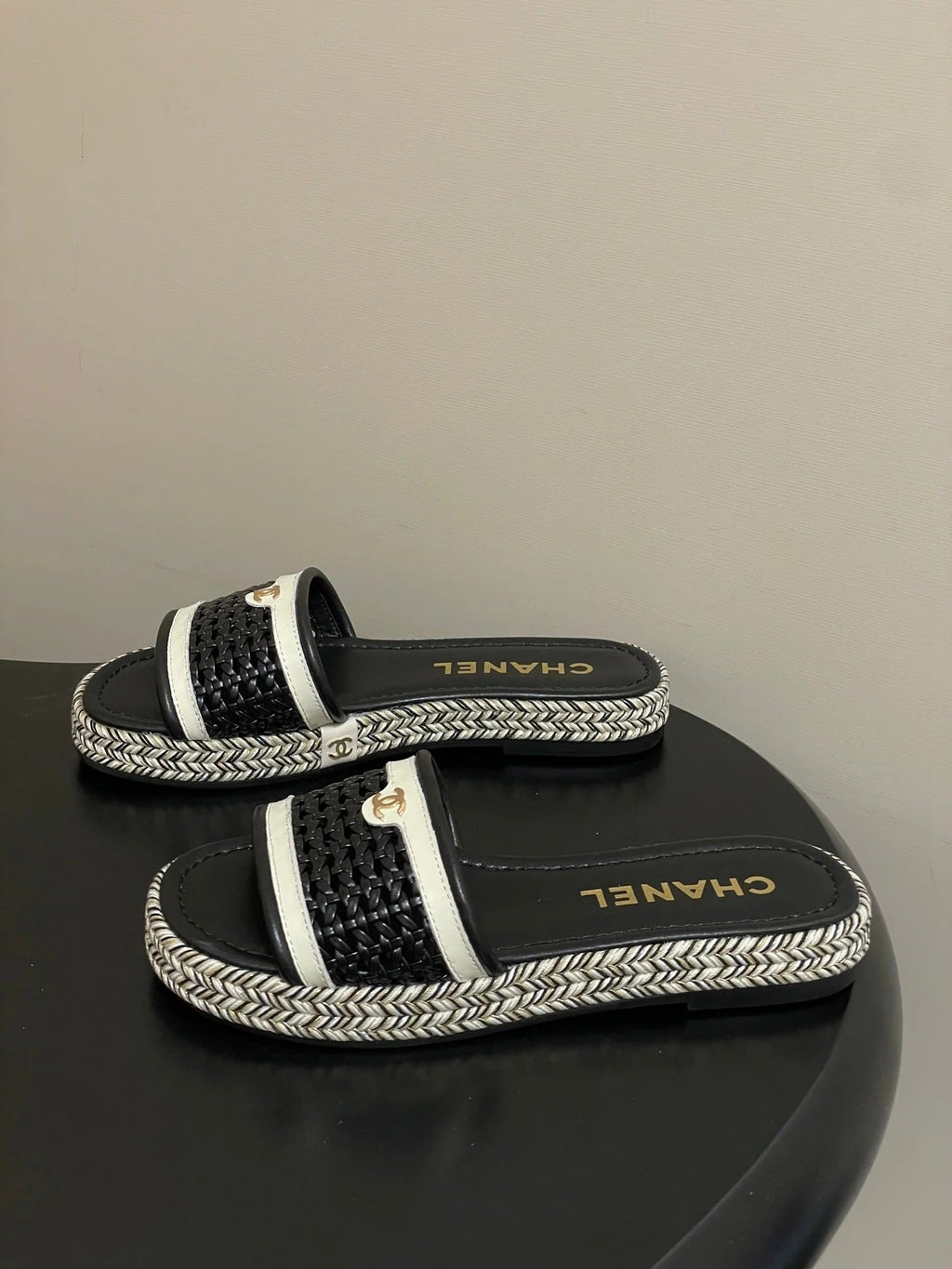 CC 26s Platform Slippers Black Cowhide 649461