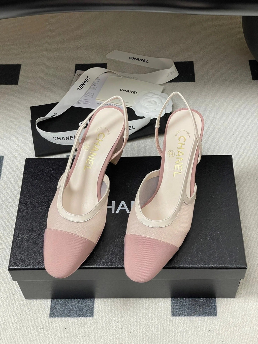 CC 26s Slingback 65 Light Pink Mesh Fabric Sheepskin 649443