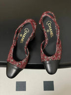 CC 26s Slingback 95 Dark Red Black Tweed Sheepskin 649422