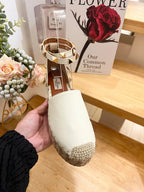 WHITE LEATHER ROCKSTUD ESPADRILLES ANKLE STRAP FLATS