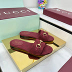 GG SLIDES IN RED WITH GOLD HARDWARE