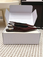 YSL 26ss Flat Slingback Burgundy Glossy Leather 654710