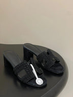HM 25S ORAN HIGH?HEEL SANDAL IN BLACK SUEDE AND LAMBSKIN