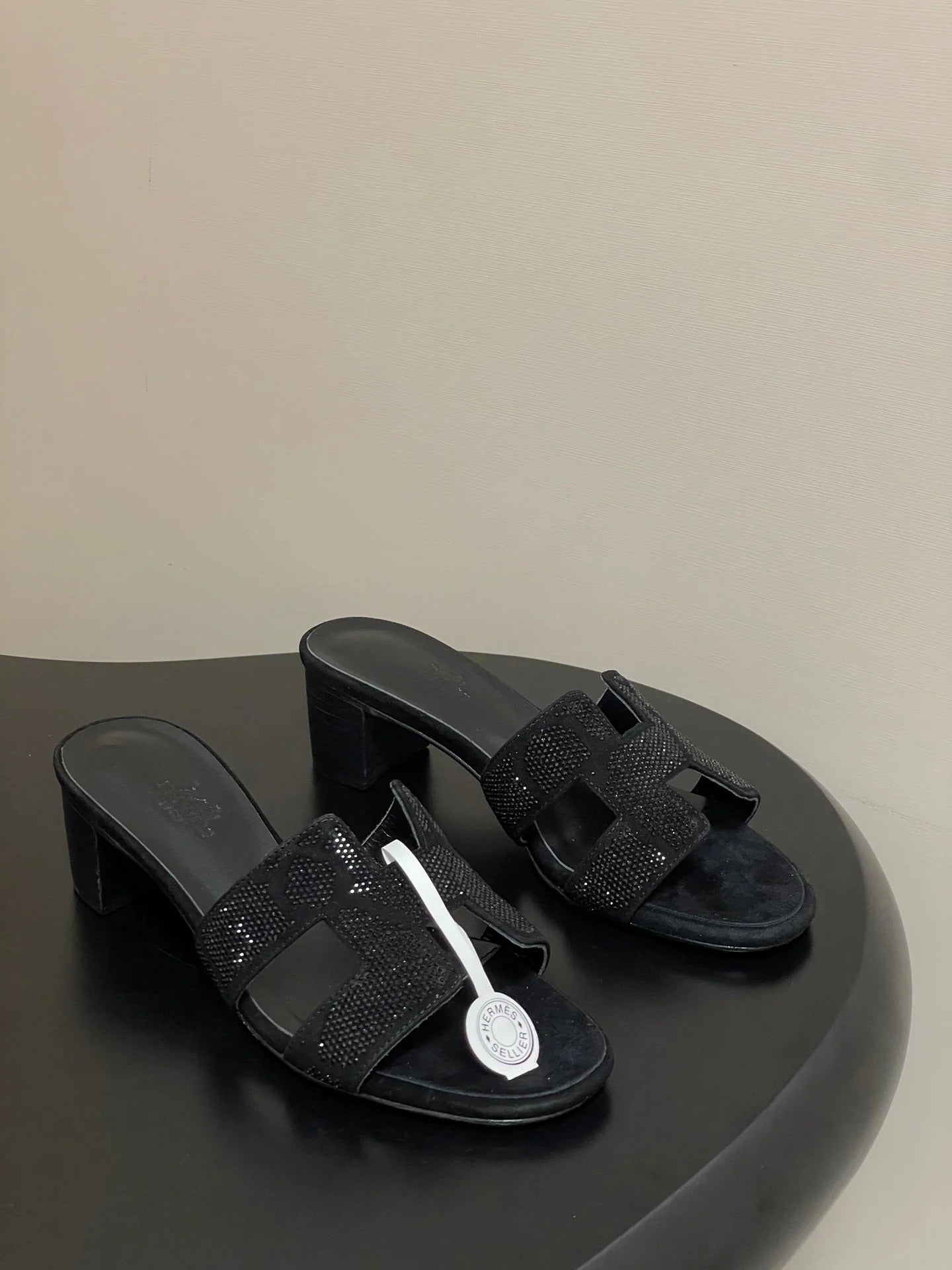 HM 25S ORAN HIGH?HEEL SANDAL 50 MM IN BLACK LAMBSKIN WITH STONE DETAILS