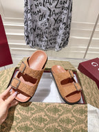 SANDALS IN BURNT ORANGE SUEDE EMBOSSED LOGO SILVER HARDWARE