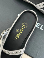 CC Flat Mules 25ss In Grey Embellished With Rhinestones