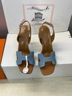 HM 26ss High Heel Sandals 105 Brown Blue Denim Cowhide 607147