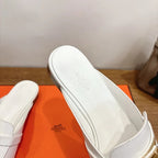 HM 26ss Mule Full White Calfskin Gold Buckle 638468
