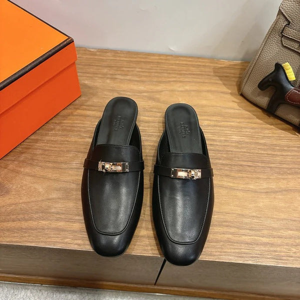 HM 26ss Mule Black Calfskin Gold Buckle 638469