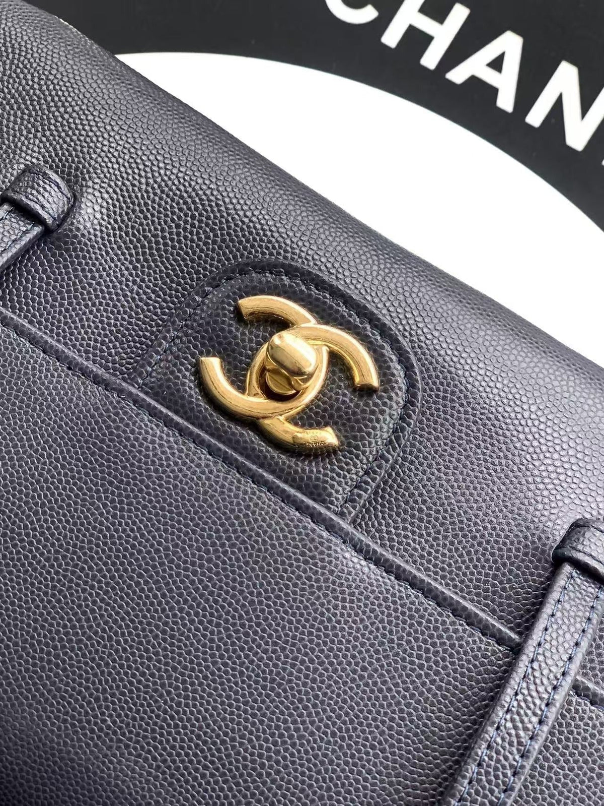 Chanel 2026 Bag 22cm Blue Grained Shiny Calfskin
