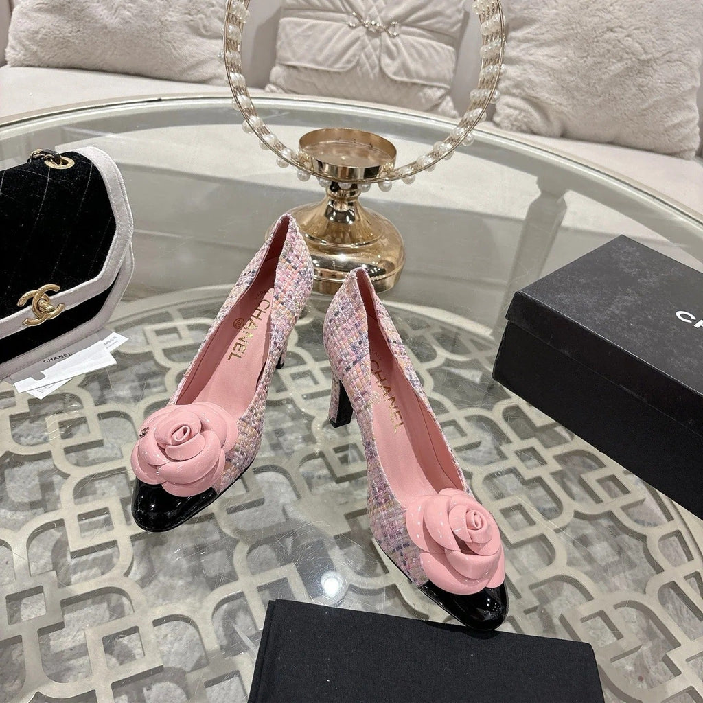 CC 26s High Heels Pump 85 Pink Black Wool Fabric 627017