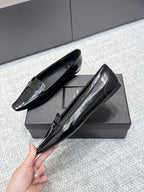 YSL 26ss Square Toe Loafers Black Glossy Leather 662729