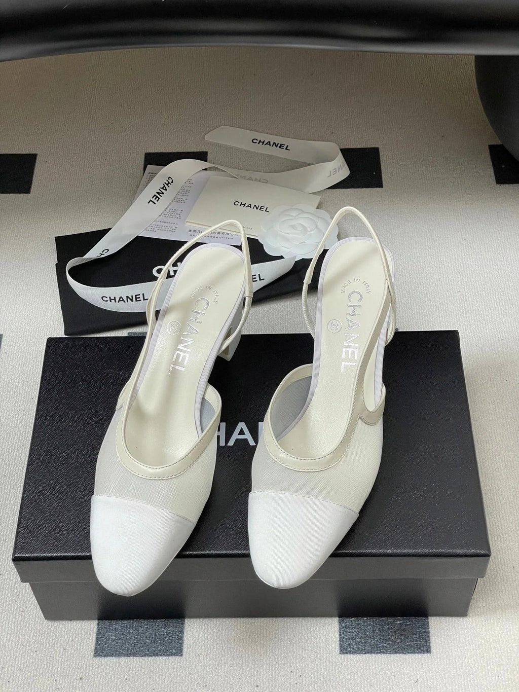 CC 26s Slingback 65 White Mesh Fabric Sheepskin 649445