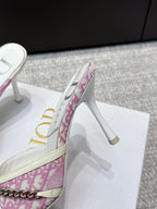 CD 26s High Heels Sandals 85 White Pink Fabric Cowhide 661471